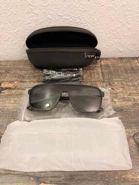 NOA Men's Square Sunglasses Black Frame & Lens with Case and Cleaning Cloth